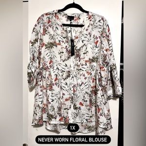 White Floral Long Sleeve Blouse